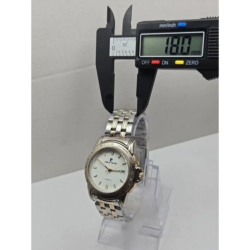 Pierre Cardin Mens Tachymeter Date 41mm Watch Two Tone Silver Gold New Battery